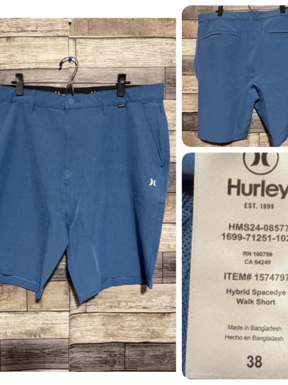 Hurley Hybrid Spacedye Walk Shorts Men’s 38 Blue (Inseam 8.5) Stretch Casual